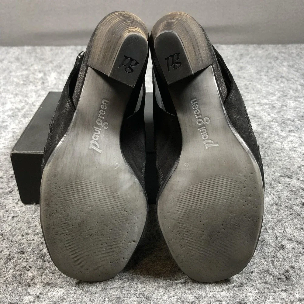 Paul Green Cayanne Booties Womens 8.5 Black Suede Slingback Peep Toe Heel